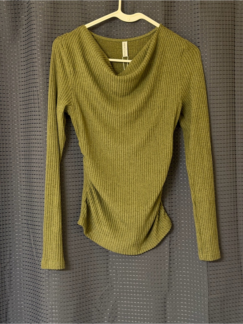 Ribbed Cowl Neck Sweater in Olive Green